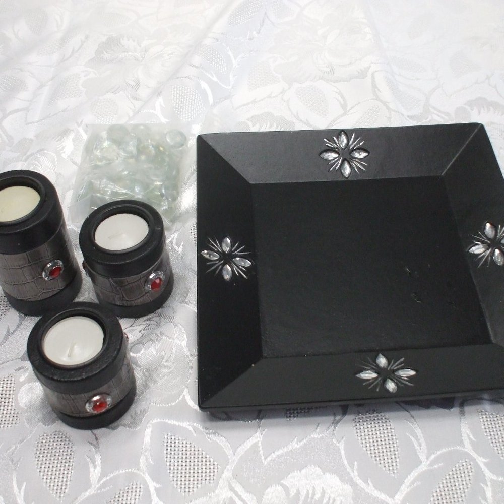 Wooden Candle Holder with Tealights and Decorative